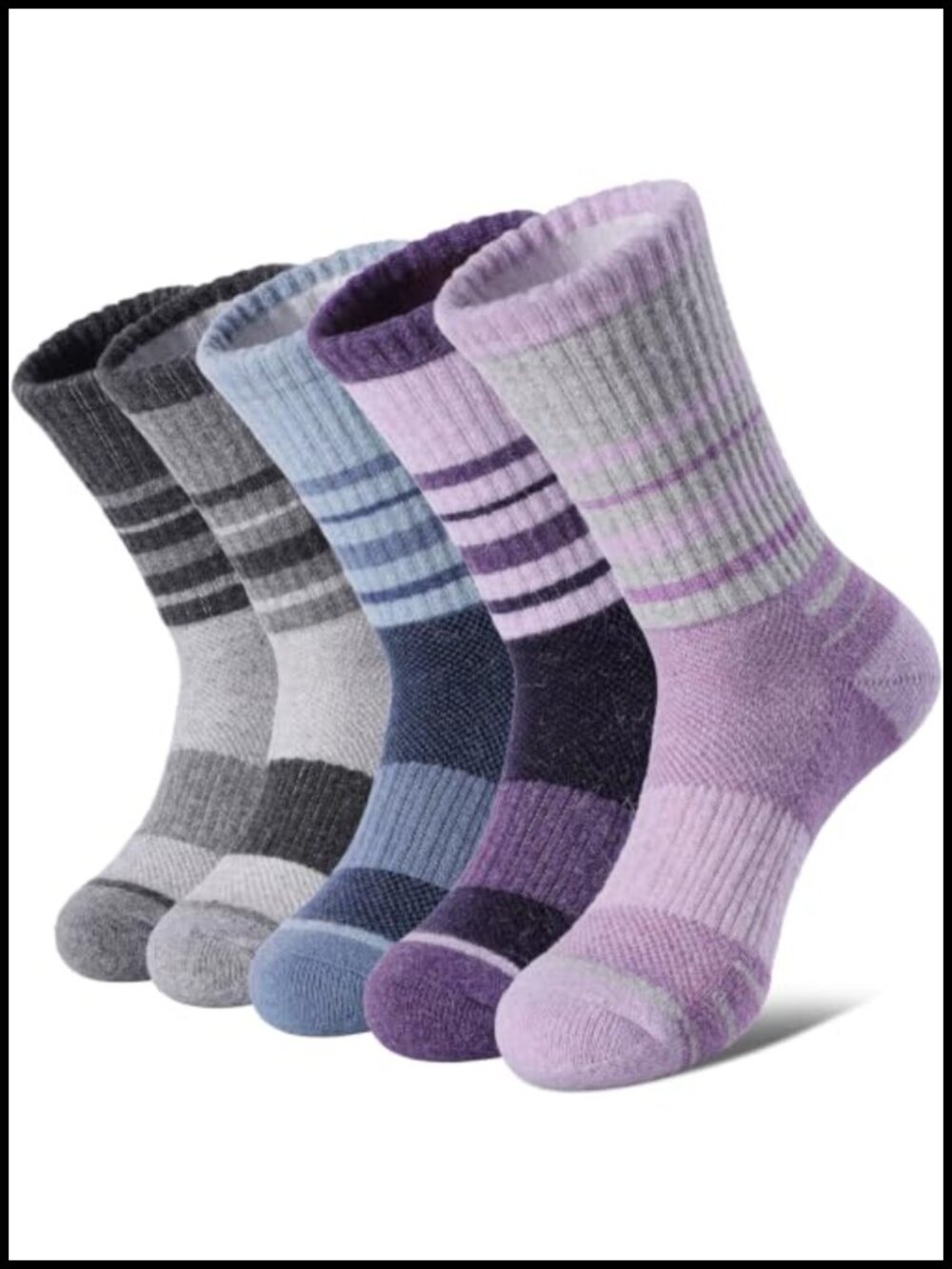 Merino Wool Blend Hiking Crew Socks 5 Pairs Thermal Warm Winter
